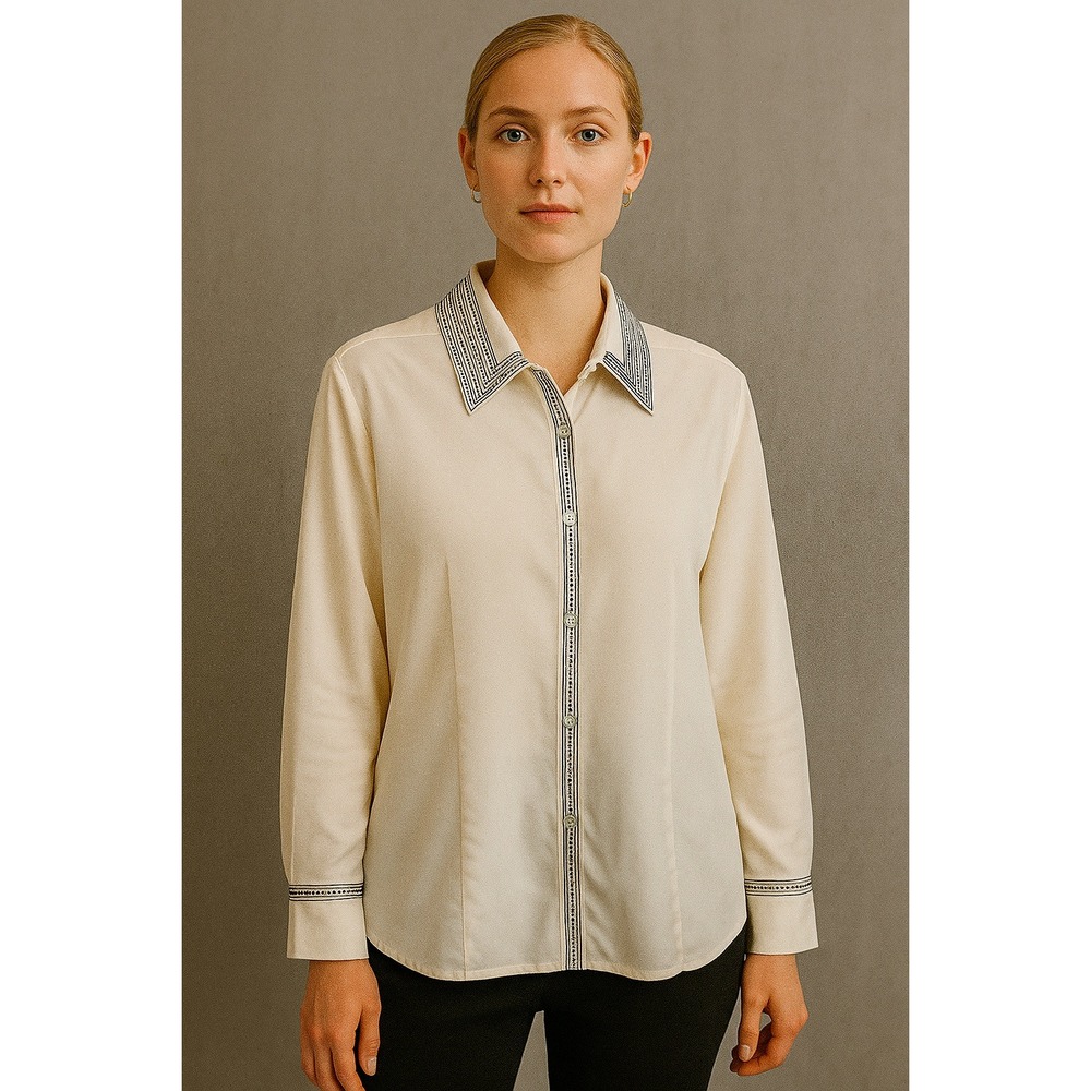 NEXX Silk Top Womens XL Ivory Button Up Embroidered Collar Lightweight